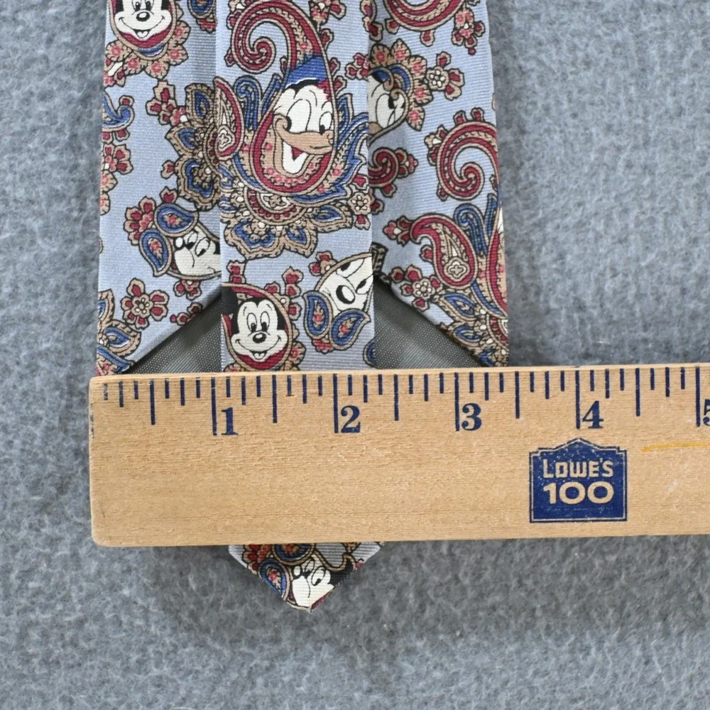 Balancine Disney Vintage 90s Mickey Donald Paisley Silk Necktie OS Gray